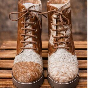 Cowhide Lace-Up Boots - One-of-a-Kind | Women's Size 8 | Genuine Leather